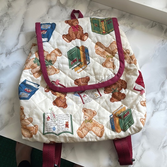 Teddy Bear and books quilted style packpack - Picture 1 of 7